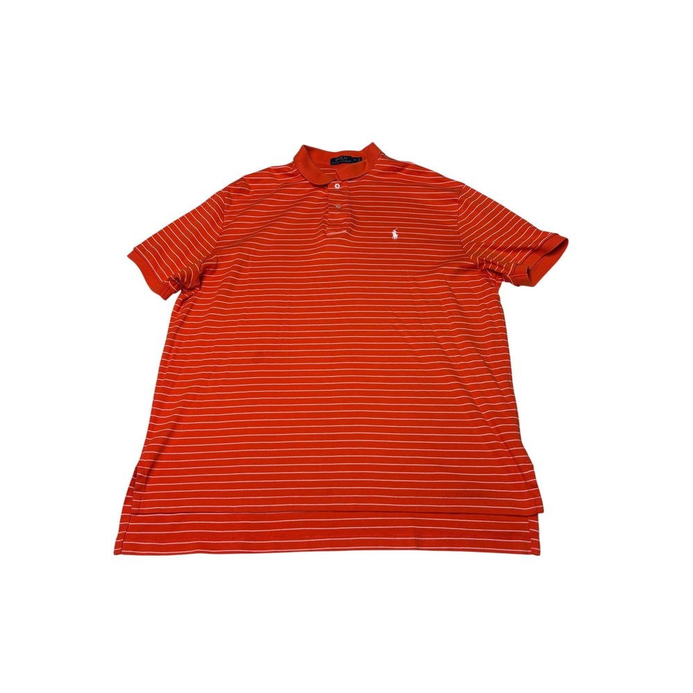 Polo‎ Ralph Lauren Mens XL Orange White Striped Cotton Polo Shirt Soft-Touch